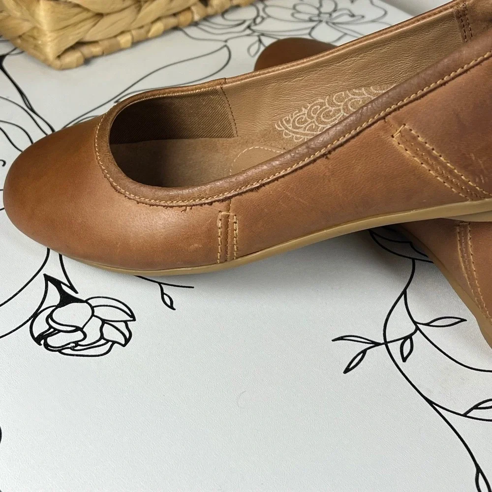 Clarks Women's Canebay Plain leather ballet flats Tan Brown Orange Stripe 8.5 M